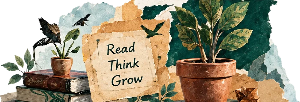 کتاب‌ها، گیاهان و کلاژ کاغذی Read Think Grow؛ نماد ژورنال اینترلن